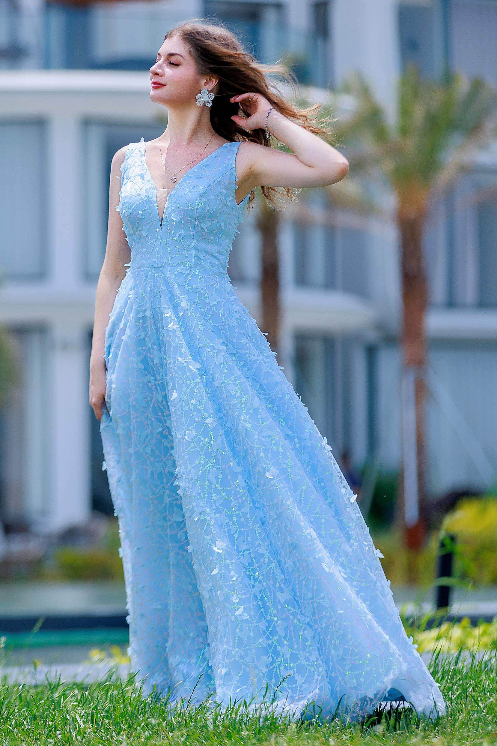 A-Line Sweep-Brush Train Sequined Lace Prom Dress CS0484 - COCOMELODY